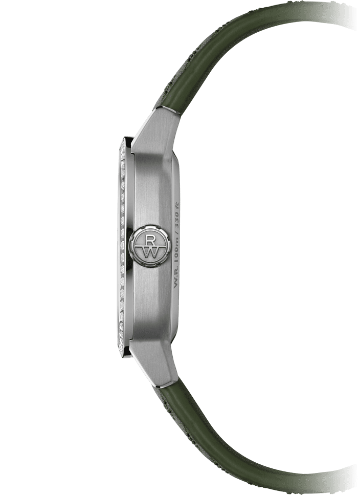 Raymond Weil 2490-SCS-52051 Freelancer Ladies Automatic Green Dial Leather Watch, 34.5 x 34.5 mm Green Leather Strap, Green Dial, Laboratory-Grown Diamonds