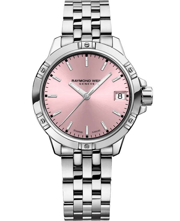 Raymond Weil 5960-ST-80001 Tango Classic Ladies Quartz Pink Dial Steel Date Watch, 30mm Stainless Steel Bracelet, Pink Dial, Indexes, Stainless Steel Case