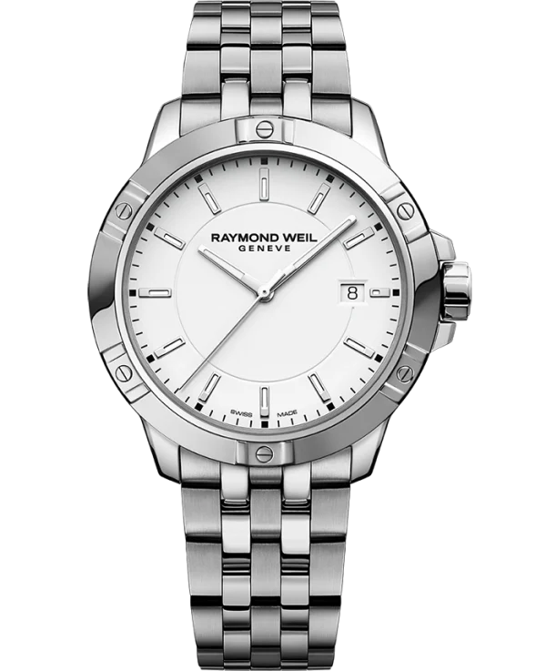 Raymond Weil 8160-ST-30041 Tango Classic Men's Quartz White Dial Bracelet Watch, 41mm Stainless Steel Bracelet, White Dial, Indexes, Date, Stainless Steel Case