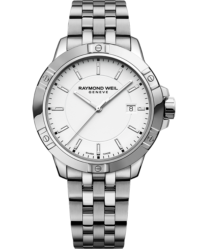 Raymond Weil 8160-ST-30041 Tango Classic Men's Quartz White Dial Bracelet Watch, 41mm Stainless Steel Bracelet, White Dial, Indexes, Date, Stainless Steel Case