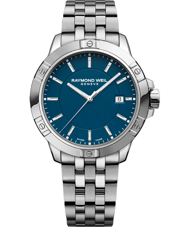 Raymond Weil 8160-ST-50041 Tango Classic Men's Quartz Blue Dial Bracelet Watch, 41mm Stainless Steel Bracelet, Blue Dial, Indexes, Date, Stainless Steel Case