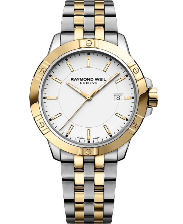 Raymond Weil 8160-STP-30041 Tango Classic Men's Quartz Two-Tone Bracelet Watch, 41mm Stainless Steel Bracelet, Yellow Gold PVD, White Dial, Indexes, Date