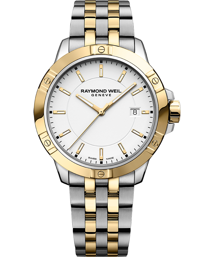 Raymond Weil 8160-STP-30041 Tango Classic Men's Quartz Two-Tone Bracelet Watch, 41mm Stainless Steel Bracelet, Yellow Gold PVD, White Dial, Indexes, Date