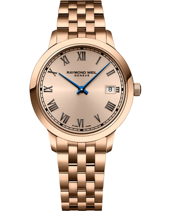 Raymond Weil 5385-P5-00859 Toccata Ladies Rose Gold PVD Quartz Watch, 34 mm Stainless Steel With Rose Gold PVD Plated Case, Rosé Colour Dial, Applied Roman Numeral Indexes, Railway-Track Chapter Ring