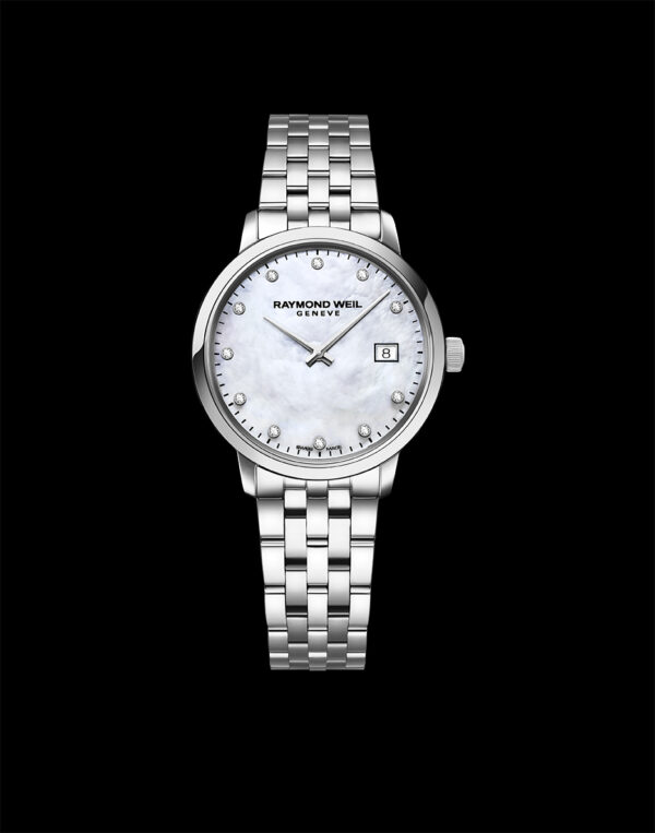 Raymond Weil 5985-ST-97081 Toccata Ladies White Mother-of-Pearl Diamond Quartz Watch, 29mm stainless steel, white mother-of-pearl dial, 11 diamonds