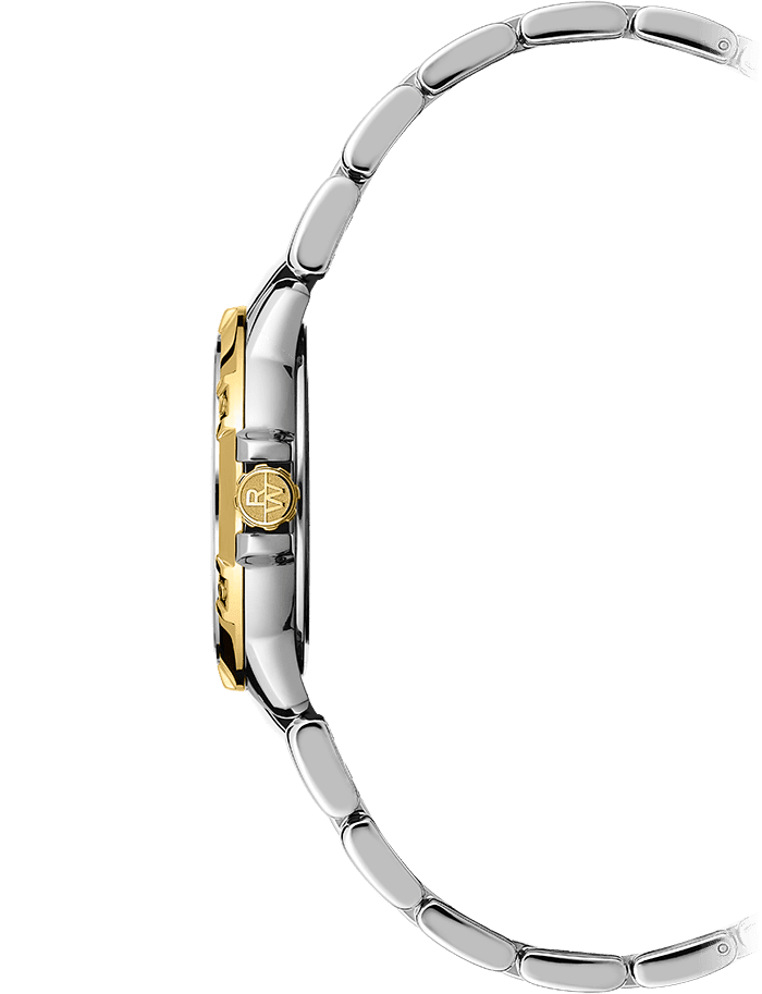 Raymond Weil 5960-STP-00995 Tango Classic Ladies Quartz Gold Two-Tone Stainless Steel Diamond Watch, 30mm Stainless Steel Bracelet, Mother-of-pearl Dial, Roman Numerals, 8 Diamonds, Yellow Gold PVD