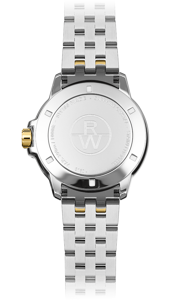 Raymond Weil 8160-STP-00308 Tango Classic Men's Quartz Two-tone Gold Steel Bracelet Watch, 41mm stainless steel bracelet, white dial, Roman numerals, yellow gold PVD