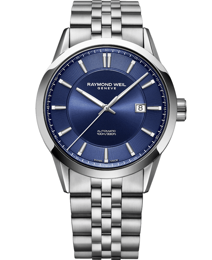 Raymond Weil 2731-ST-50001 Freelancer Men's Automatic Blue Dial Stainless Steel Bracelet Watch, 42mm stainless steel bracelet, blue dial,