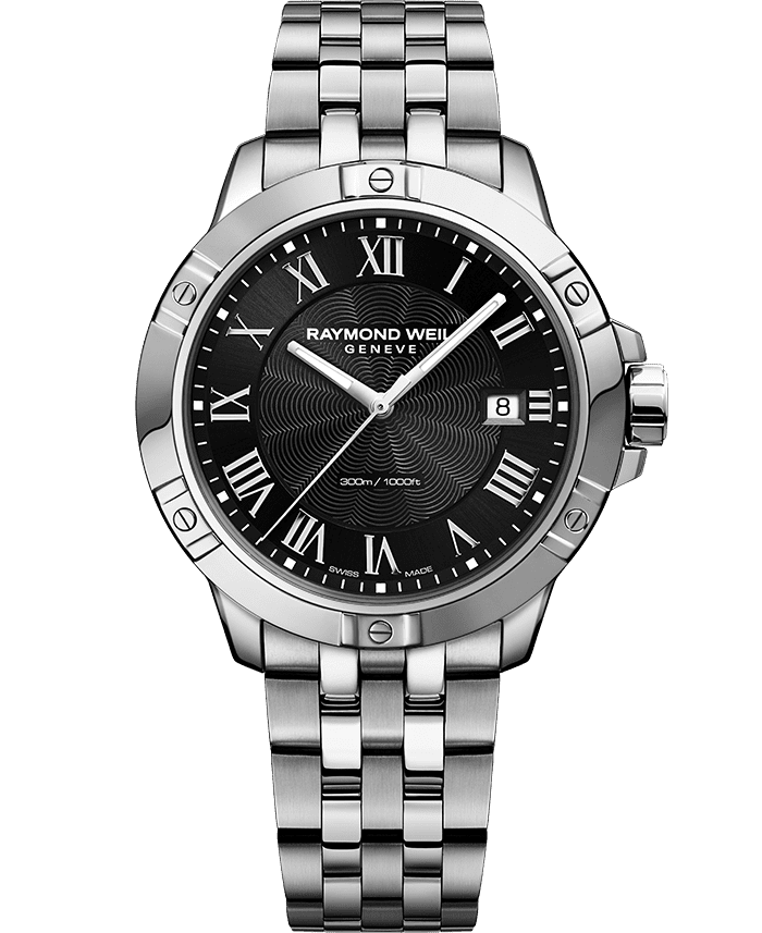 Raymond Weil 8160-ST-00208 Tango Classic Men's Quartz Black Steel Bracelet Watch, 41mm stainless steel, black dial, silver Roman numerals