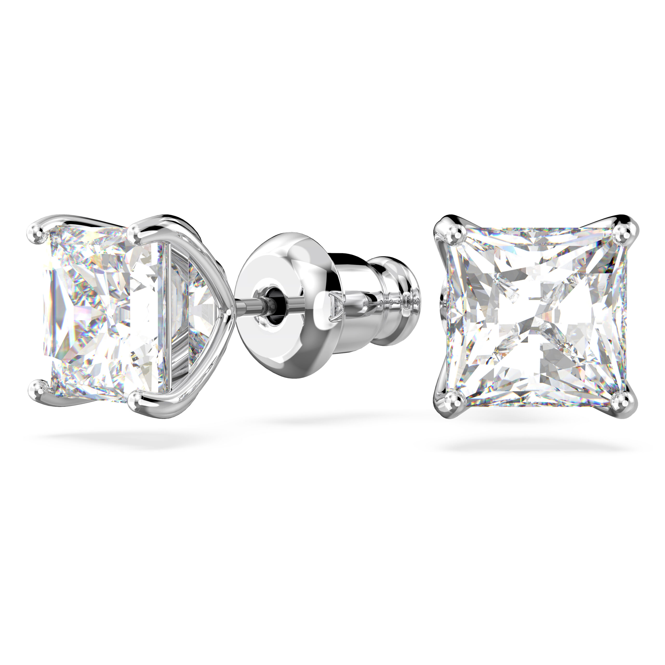 Swarovsk 5430365 Stilla Attract Stud Earrings, Square Cut, White, Rhodium Plated