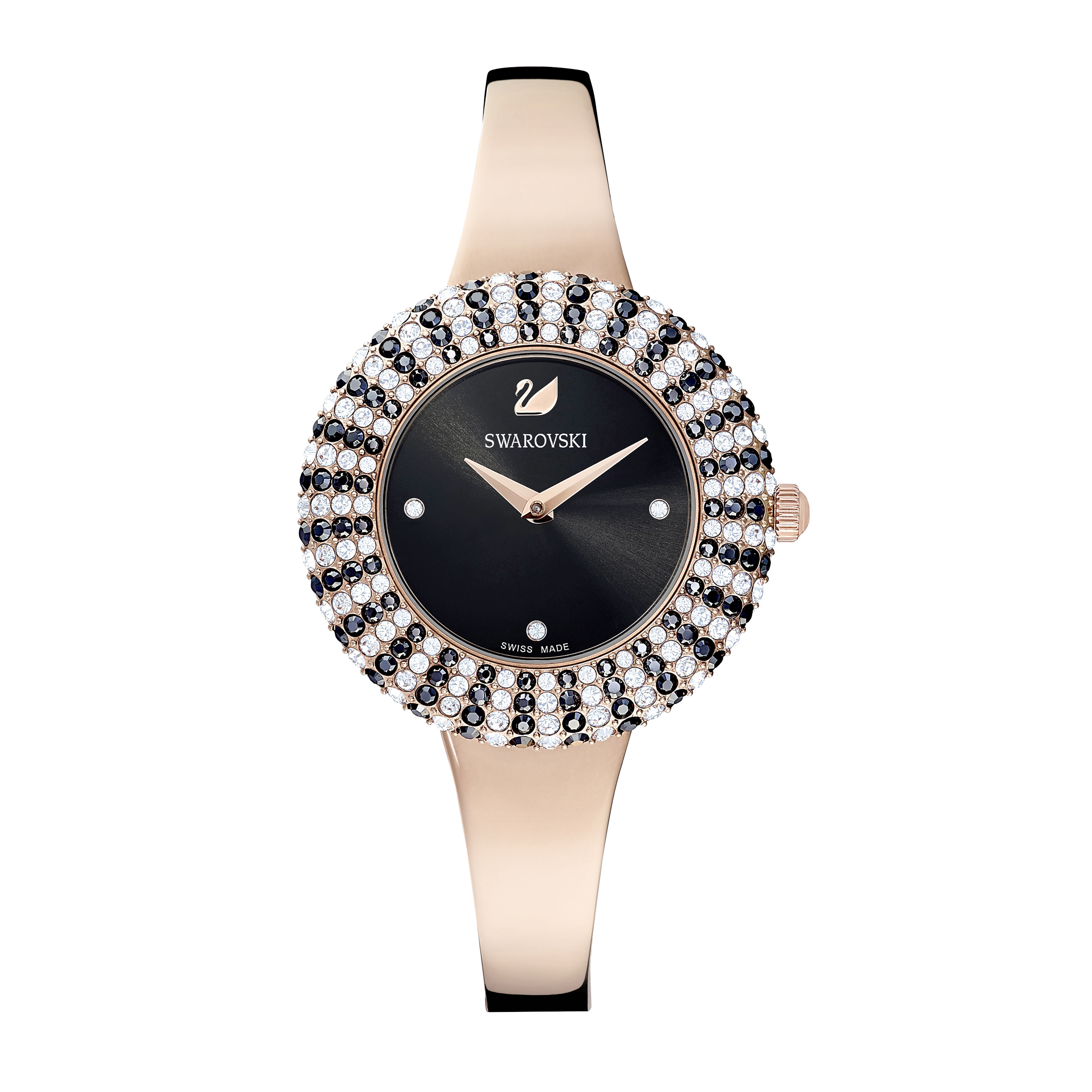 Swarovsk 5484050 Crystal Rose Watch, Swiss Made, Metal Bracelet, Black, Rose Gold-tone Finish