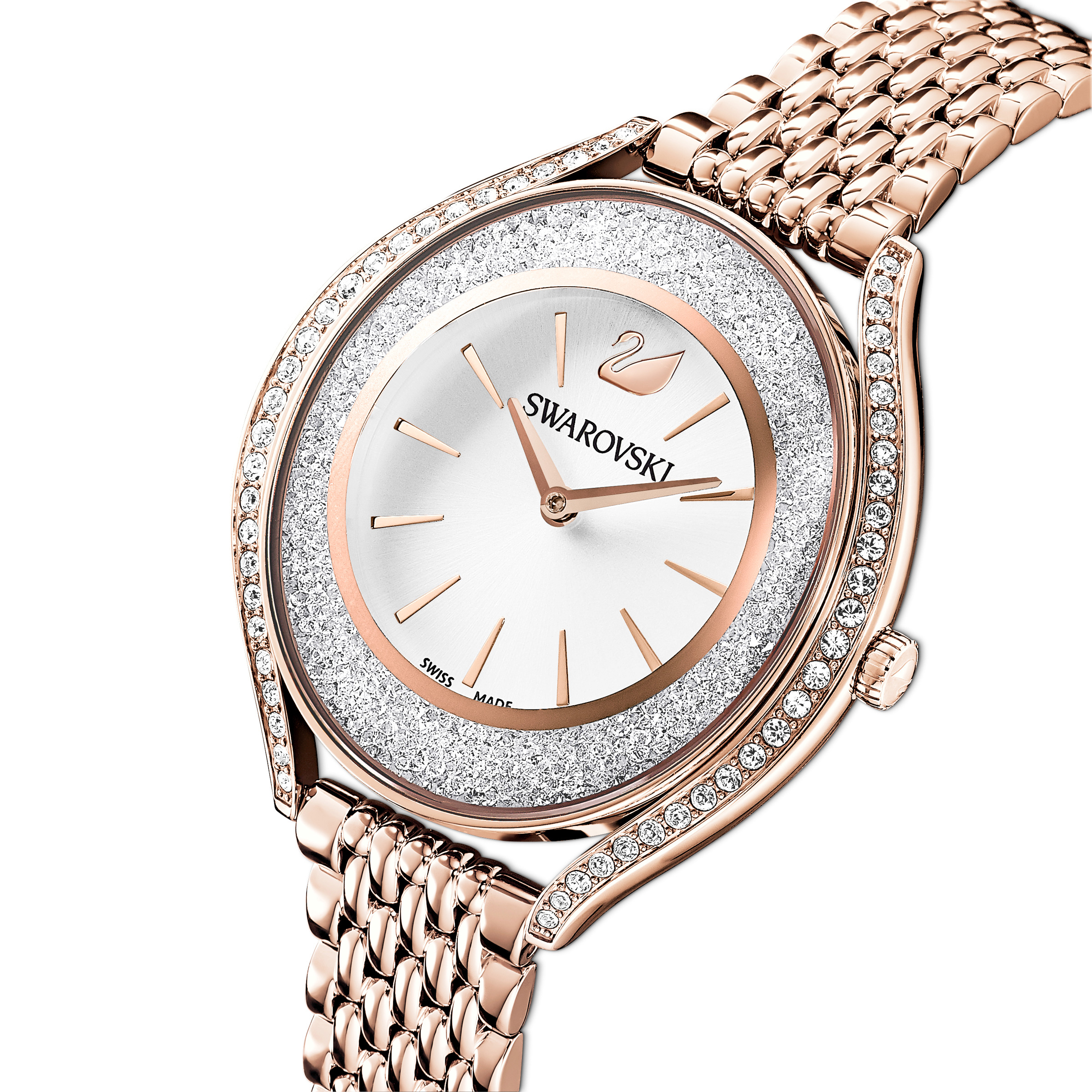 Crystalline Aura watch, Swiss Made, Metal bracelet, Rose gold tone, Rose gold-tone finish