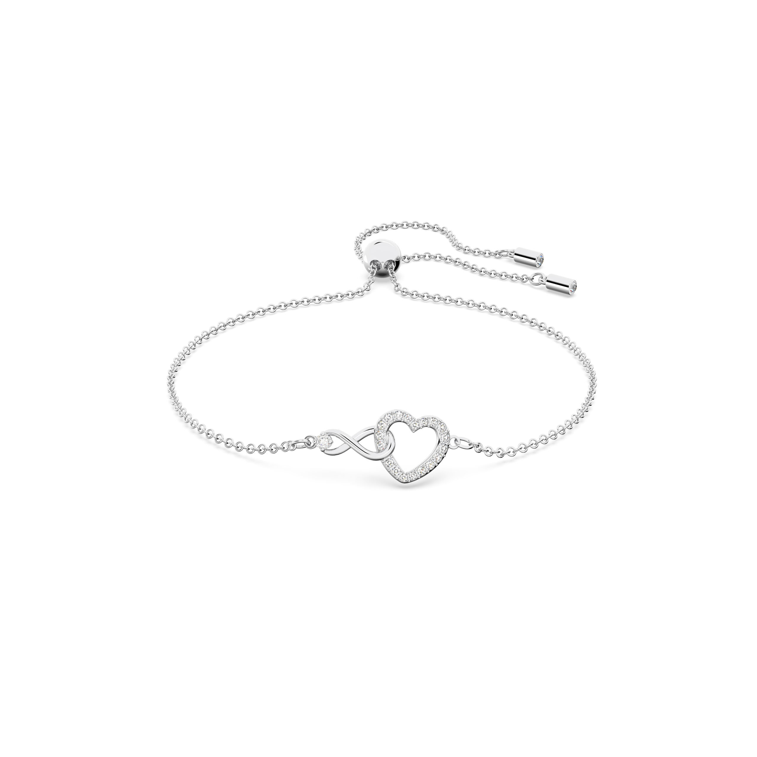 Swarovsk 5524421 Hyperbola Bracelet, Infinity And Heart, White, Rhodium Plated