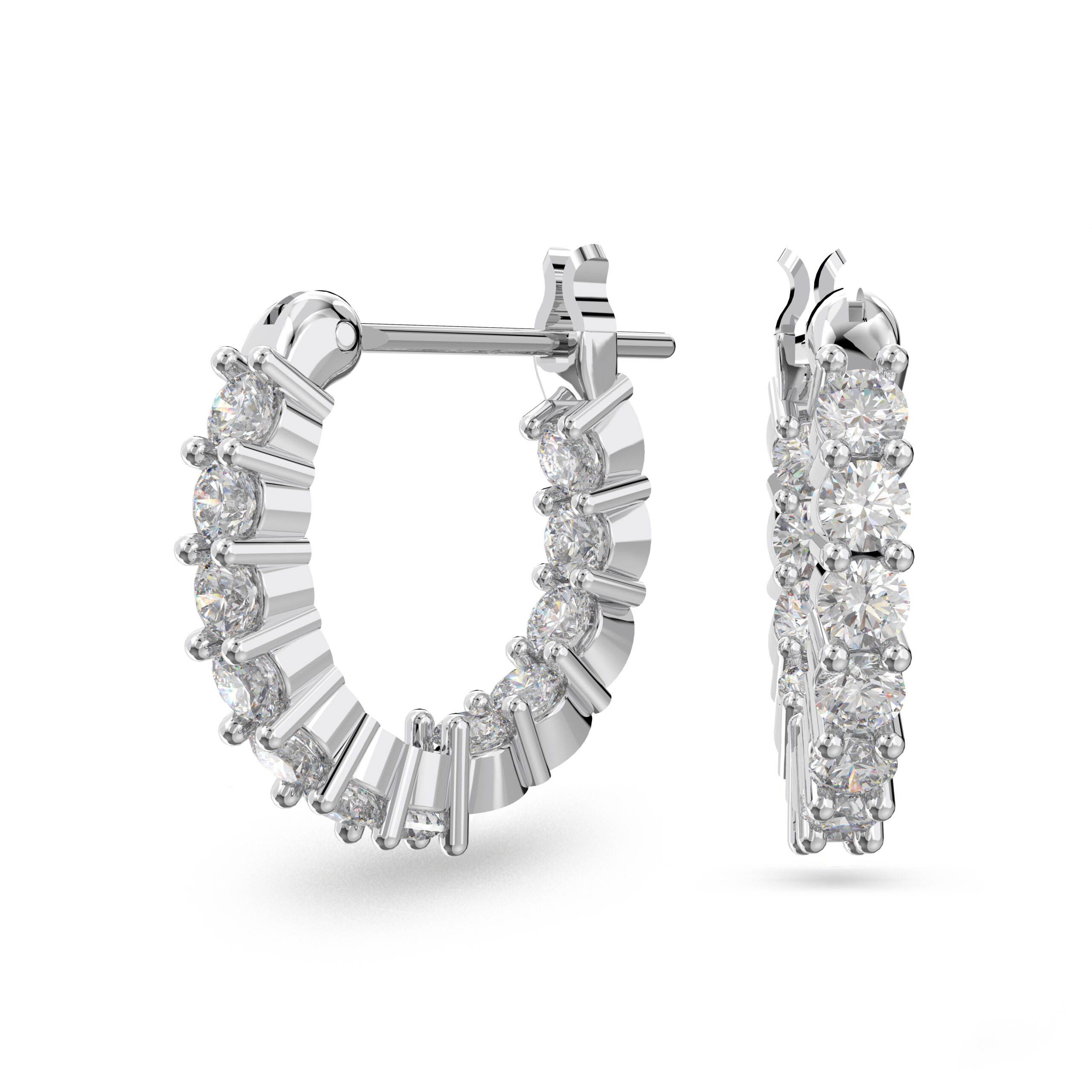 Swarovsk 5562126 Matrix Vittore Hoop Earrings, Round Cut, White, Rhodium Plated