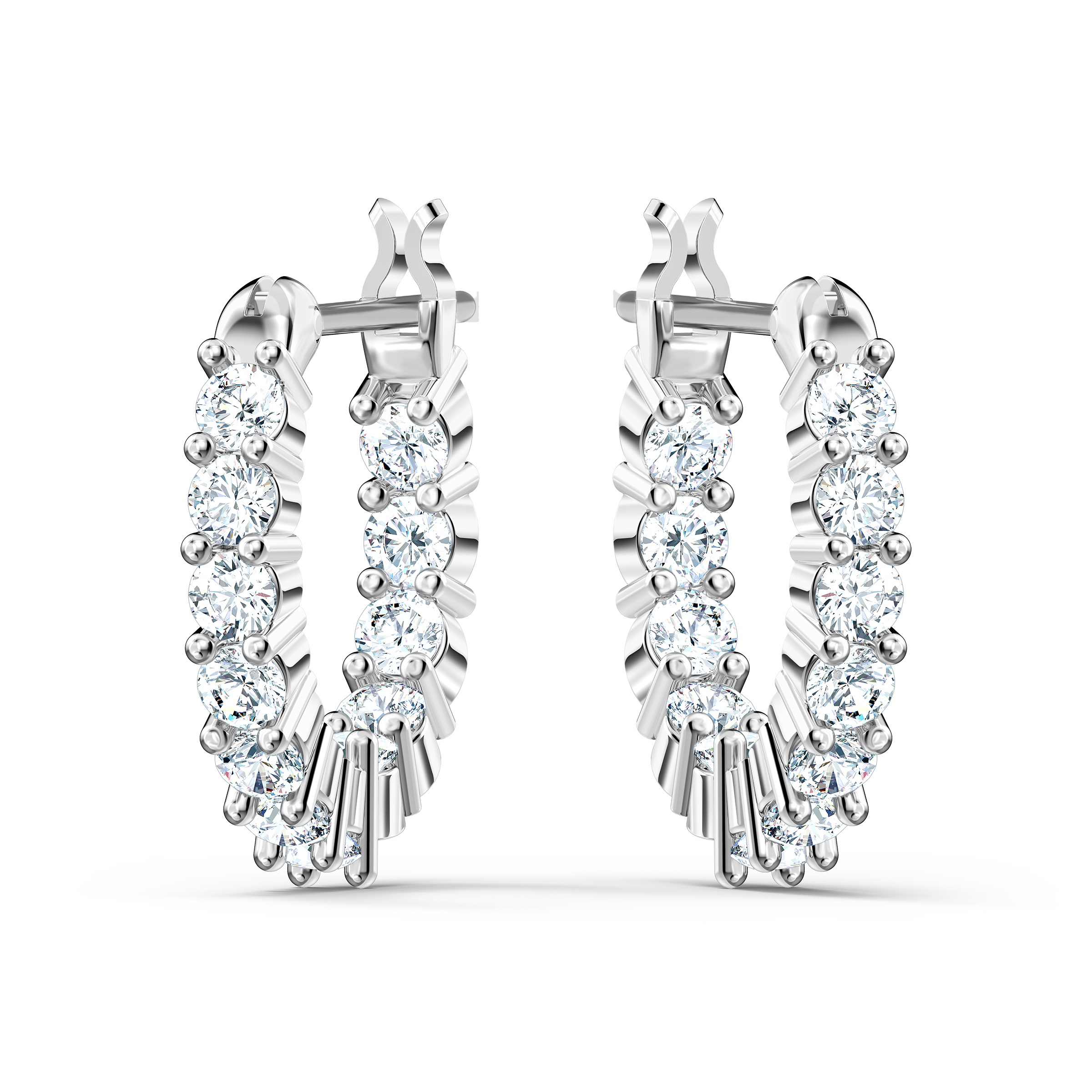 Swarovsk 5562126 Matrix Vittore Hoop Earrings, Round Cut, White, Rhodium Plated