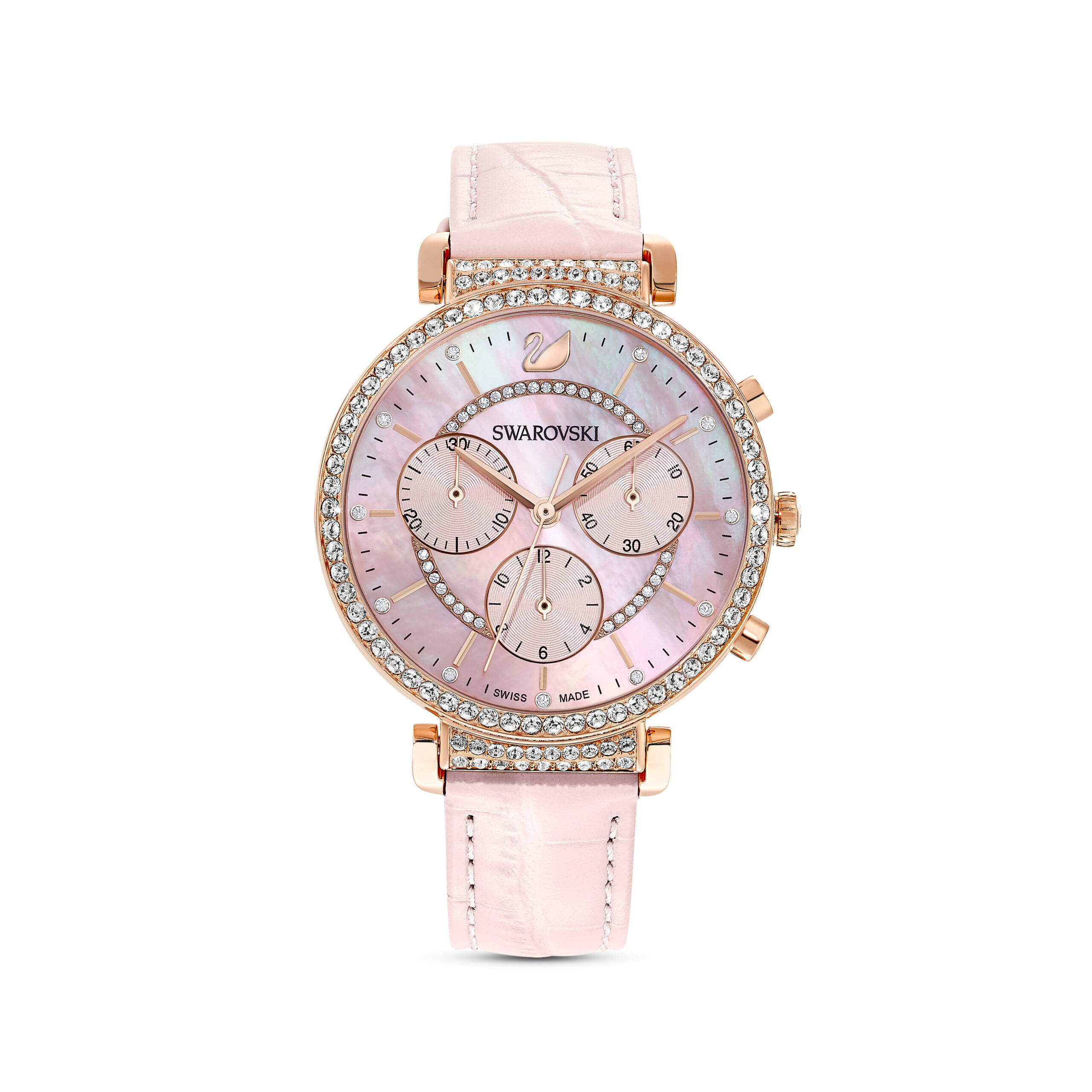 Swarovsk 5580352 Passage Chrono Watch, Swiss Made, Leather Strap, Pink, Rose Gold-tone Finish