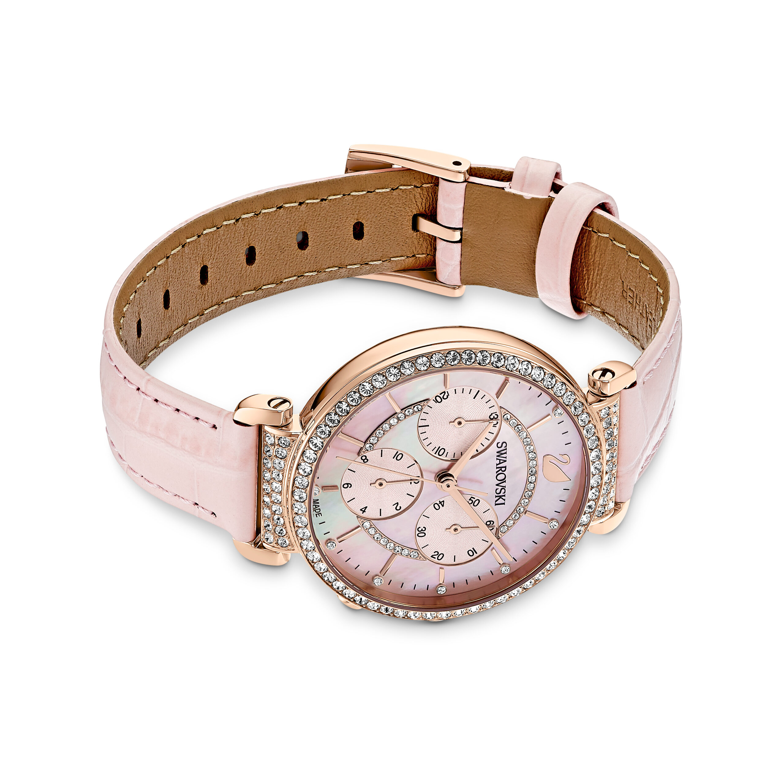 Swarovsk 5580352 Passage Chrono Watch, Swiss Made, Leather Strap, Pink, Rose Gold-tone Finish